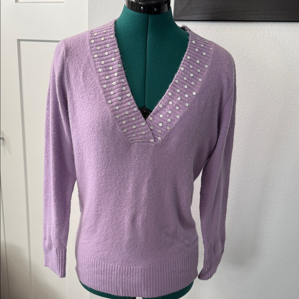 dELiA*s Lilac V-Neck Sweater with Sequence Accents